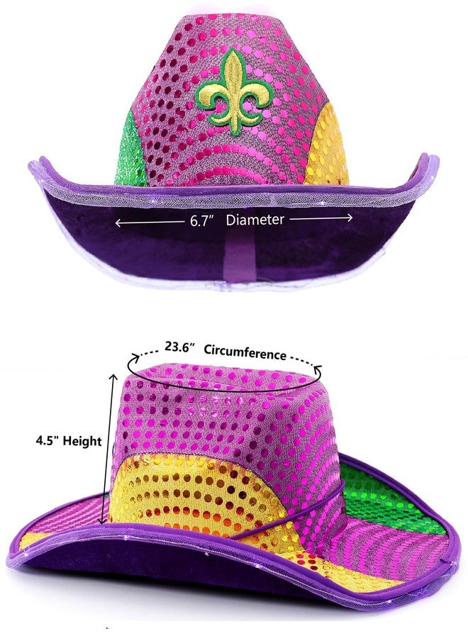 Funny World Mardi Gras Hat Light up Cowboy Cowgirl Hats, One Size, Green Purple Gold - Image 2
